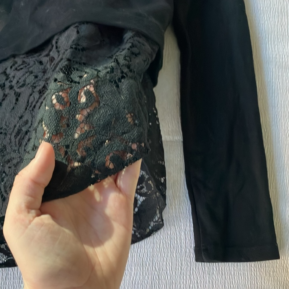 Theory Black Lace Long Sleeve Shirt- Size Small - Picture 9 of 11